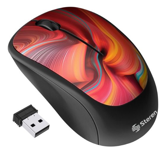 Compra Mini Mouse Ergonómico Steren Inalámbrico Negro/Naranja, COM5707