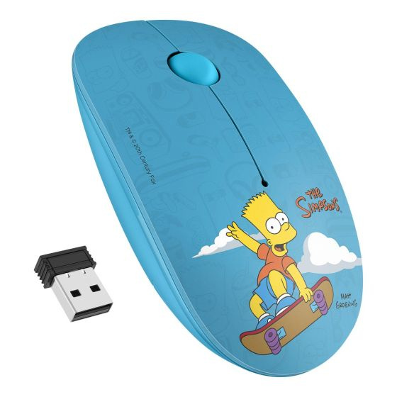 Mouse Ergonómico Steren The Simpsons Bart Skate, Inalámbrico, Laser, 1.600DPI, RF Inalámbrico, Azul 