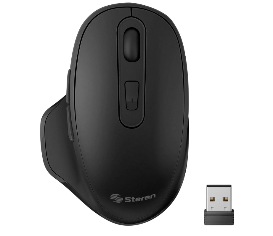 Mouse Ergonómico Steren COM-5840NE, Inalámbrico, Óptico, 16.000DPI, USB-C, Negro