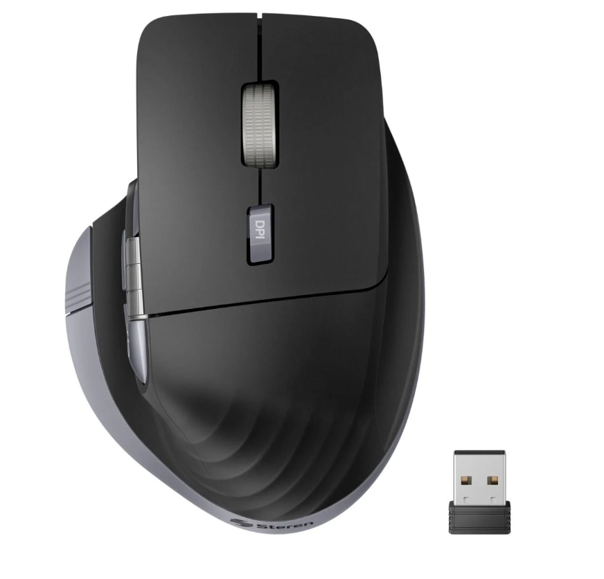 Mouse Ergonómico Steren COM-5895, Inalámbrico, Laser, 3.200DPI, USB-C, Negro