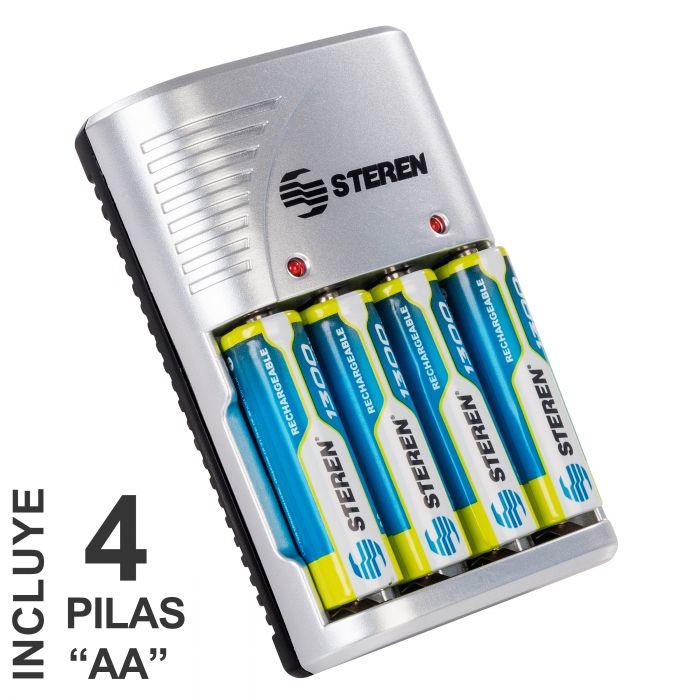 Steren Cargador para 4 Pilas CRG-020, 9V/AA/AAA, 4 Pilas Incluidas
