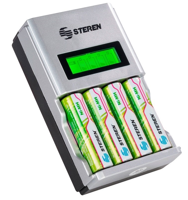 Steren Cargador para 4 Pilas CRG-200, AA/AAA, No Incluye Pilas