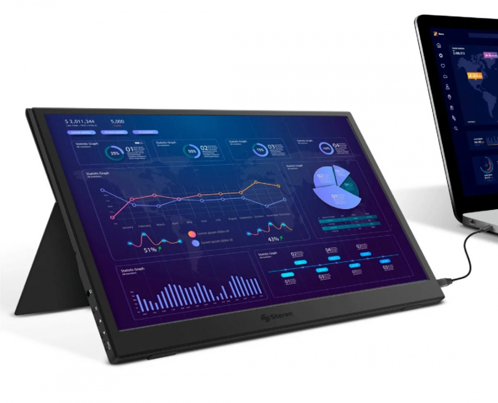 Monitor Portátil Steren DIS-116 LCD 15.6", Full HD, Mini HDMI, Bocinas Integradas (2 x 2W), Negro