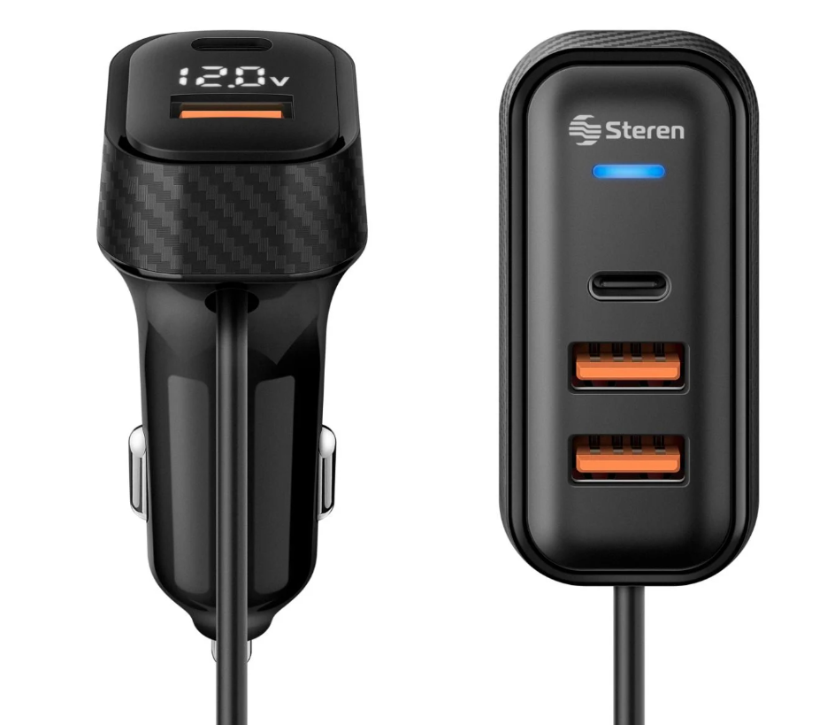 Steren Cargador de Auto ELI-866, 30W, 5V, 4 x USB-A 1 x USB-C