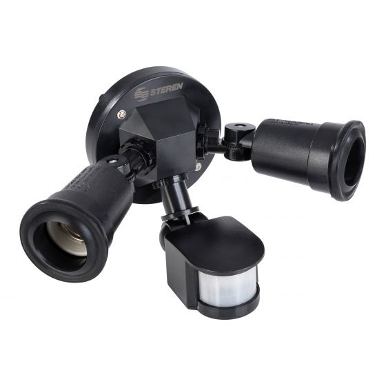 Steren Sensor de Movimiento con Sockets para 2 Focos PIR de Montaje en Pared LAM-071, Alámbrico, 12 Metros, Negro