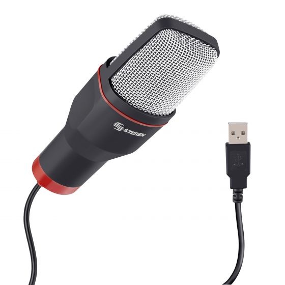 Steren Micrófono de Condensador MIC-550, Alámbrico USB, Negro/Metálico
