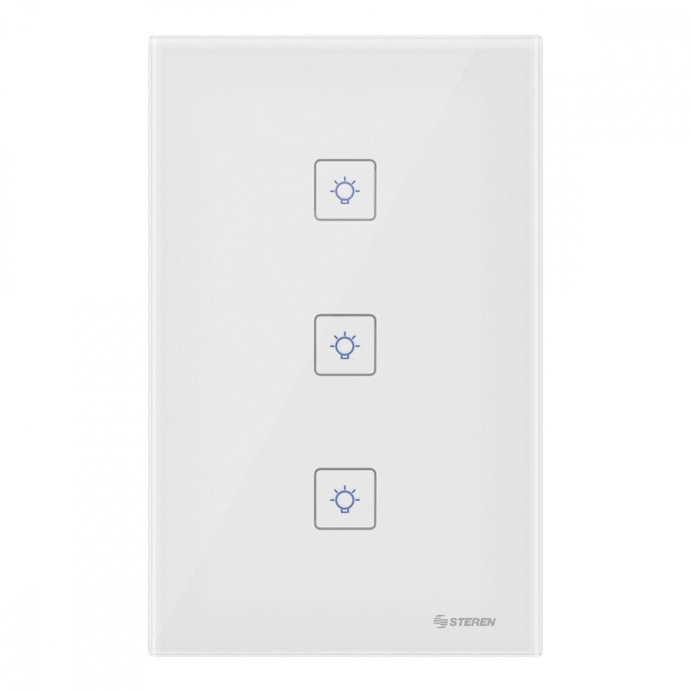Steren Interruptor de Luz Inteligente Touch SHOME-113, 3 Botones, WiFi, Blanco