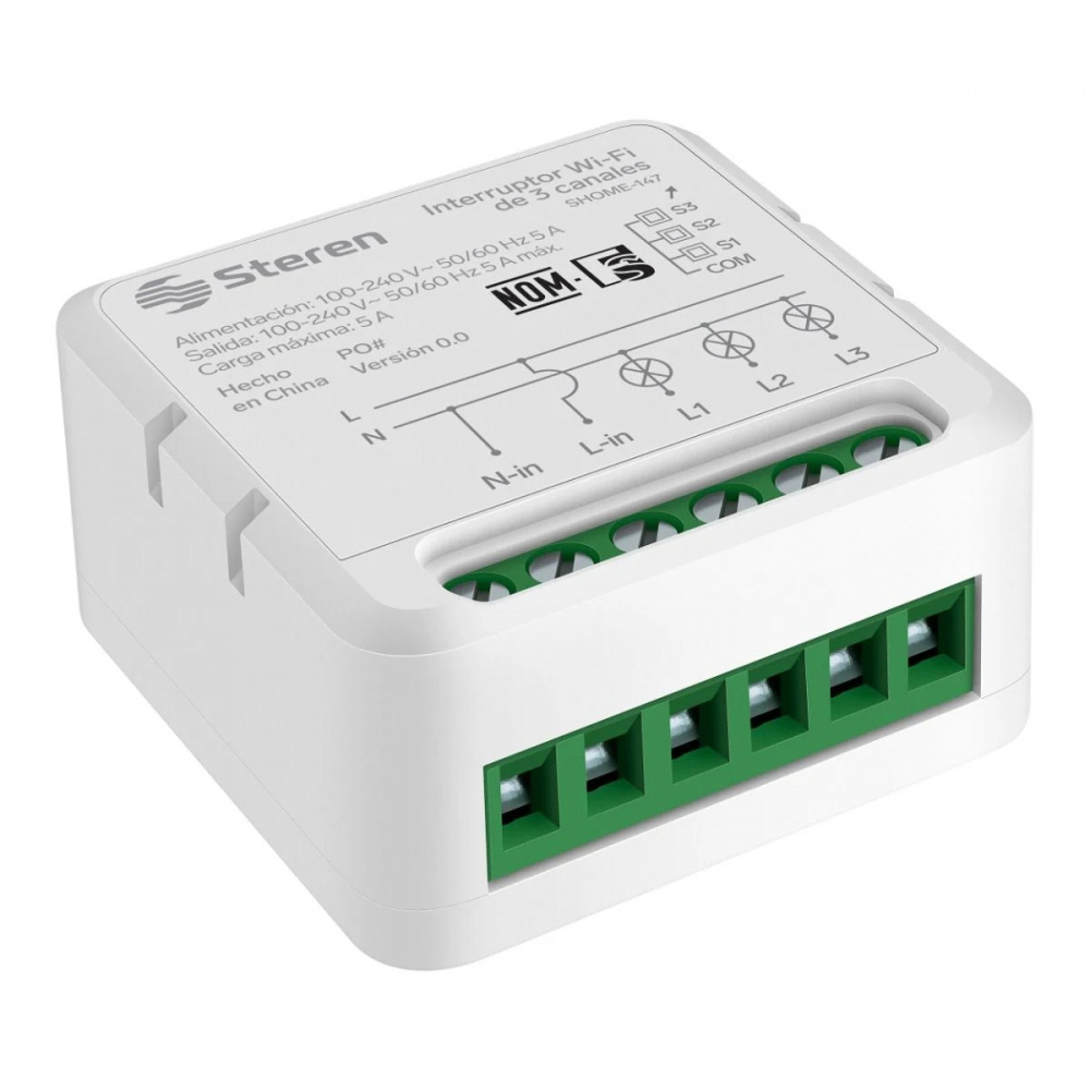 Steren Interruptor Wi-Fi Inteligente SHOME-147, 3 Botones, Compatible con Google Assistant y Alexa