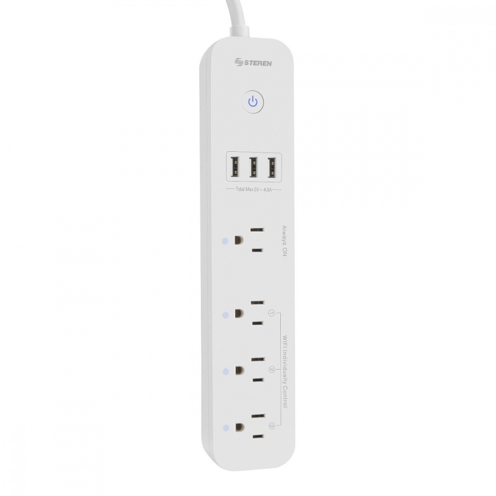 Steren Smart Plug SHOME-300, Wi-Fi, 4 Conectores, 1000W, 10A, Blanco