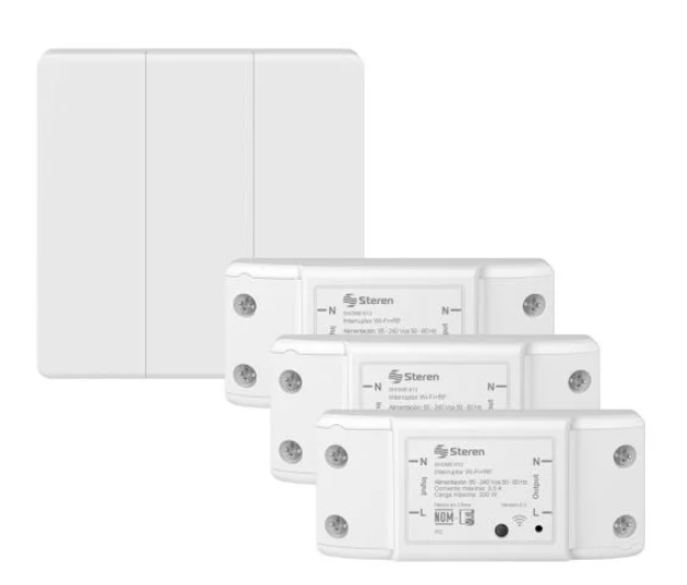 Steren Interruptor de Luz Inteligente SHOME-613, 3 Botones, Wi-Fi, Blanco