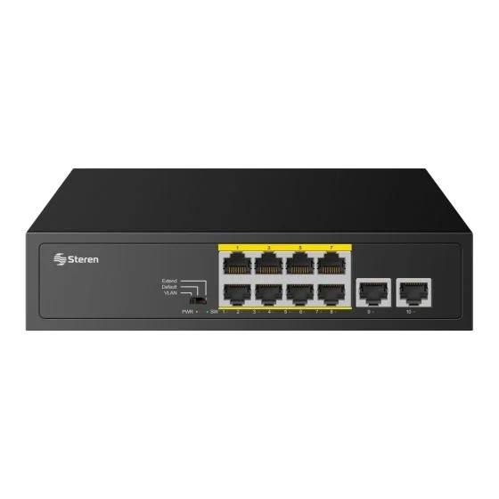 Switch Steren SWI-210POE, 10 Puertos Fast Ethernet 10/100 8 x PoE 120W, 2 Gbit/s, 1000 Entradas, No Administrado