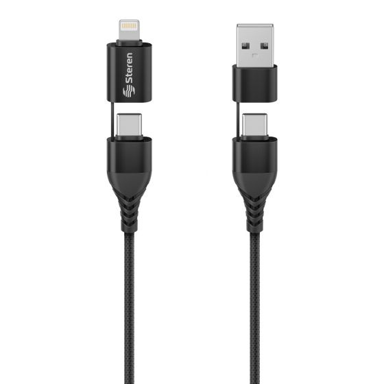 Compra Steren Cable USB 4 en 1 USB/USB C Lightning/USB C 1m Negro