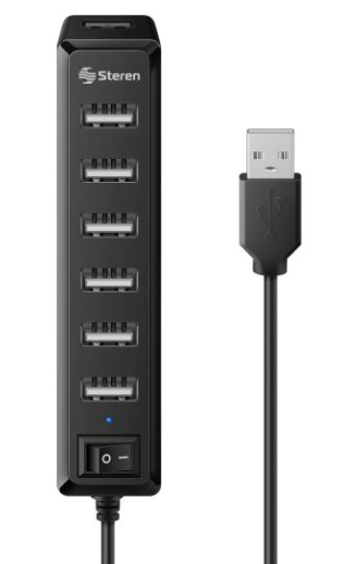 Steren Hub USB USB 2.0 de 7 Puertos, Negro