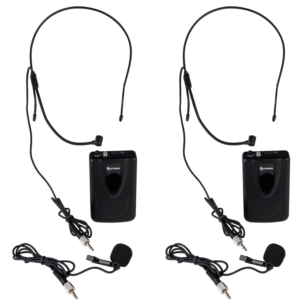 Steren Sistema de 2 Micrófonos WR-058, Inalámbrico VHF, Negro