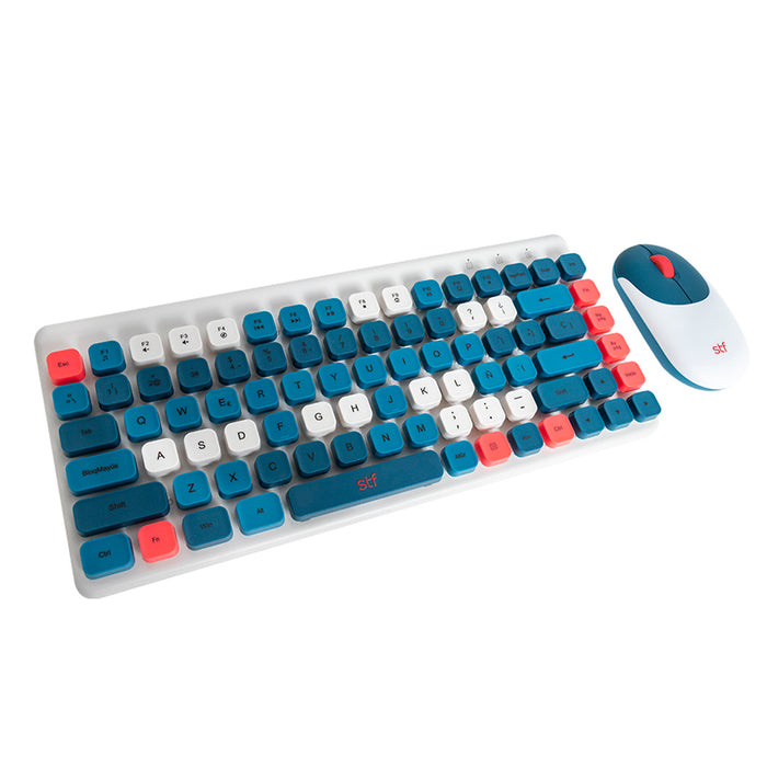 Kit de Teclado y Mouse STF VIVA!, Inalámbrico, USB, Azul/Blanco (Español)