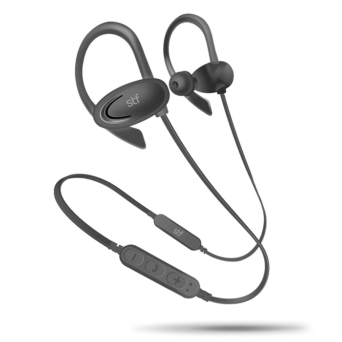 STF Audífonos Intrauriculares Deportivos con Micrófono Omnia, Inalámbrico, Bluetooth, Micro USB, Gris