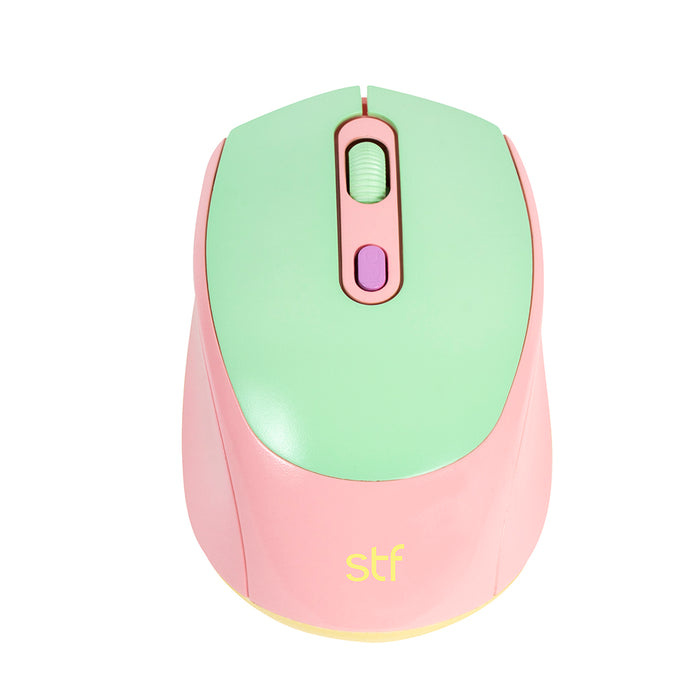 Mouse STF Óptico VIVA!, Inalámbrico, USB, Rosa/Verde
