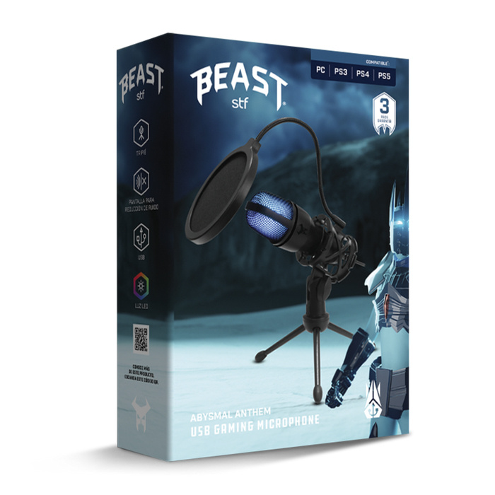 SFT Micrófono Gamer con Luz Beast Abysmal, Alámbrico, USB, Negro