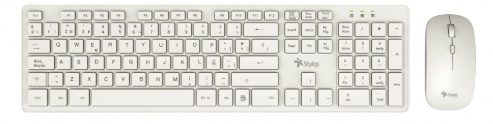 Kit de Teclado y Mouse Stylos STPKTM5W, Inalámbrico, USB, Blanco, Español
