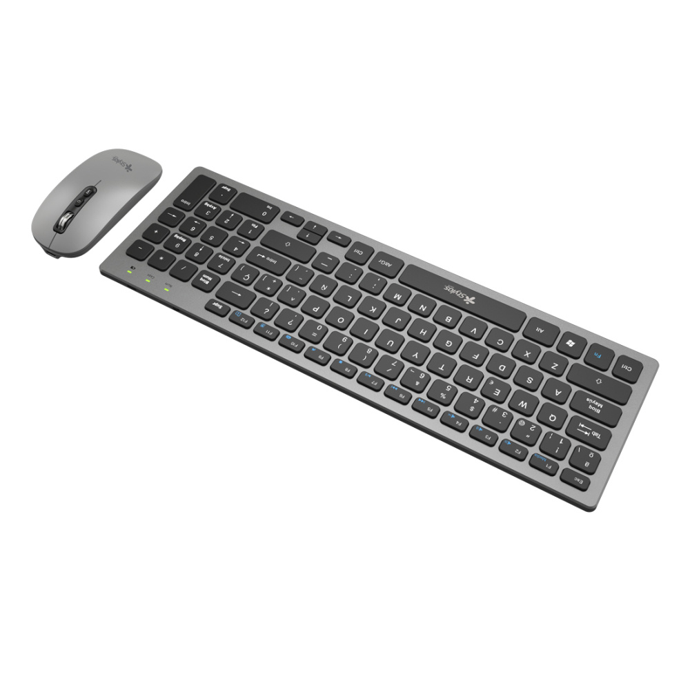 Kit de Teclado y Mouse Stylos STPKTM6G, Inalámbrico, USB, Plata, Español