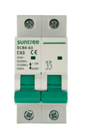 Suntree Interruptor Termomagnético 2 Polos SCB8-63C40/2P, 400V, 40A, Entrada 400V