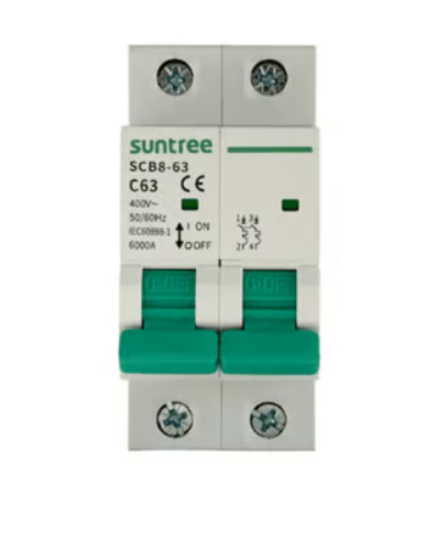 Suntree Interruptor Termomagnético 2 Polos SCB8-63C50/2P, 400V, 50A, Entrada 400V