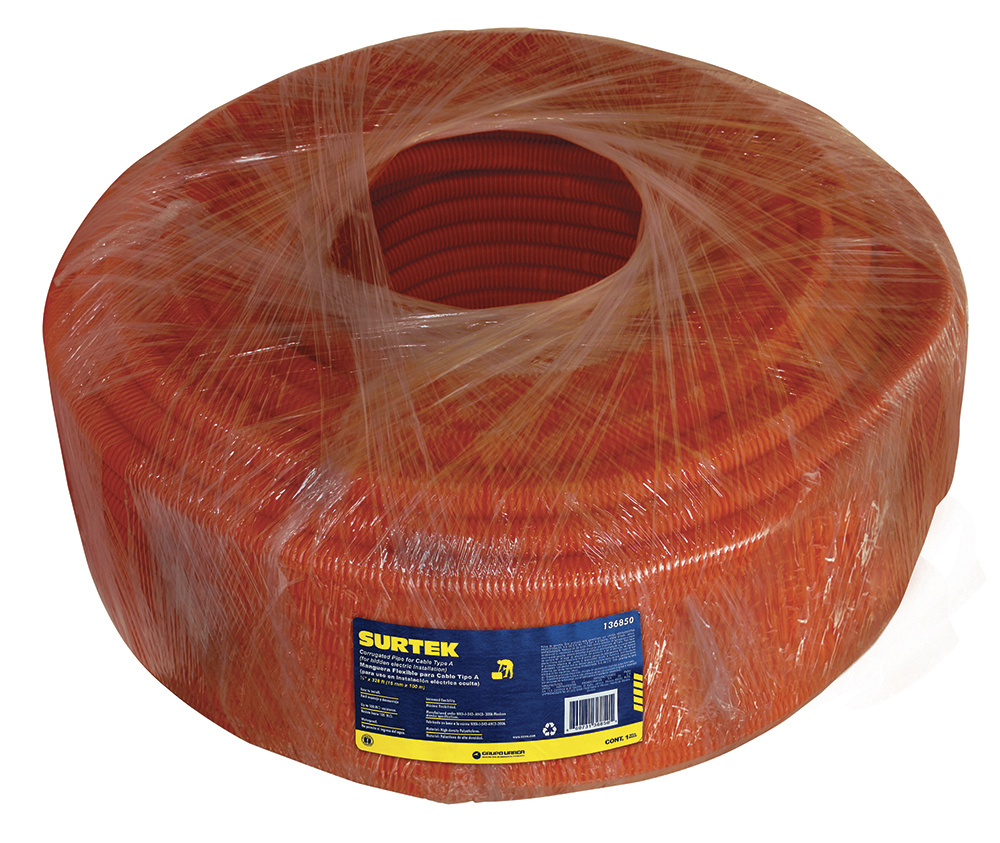 Surtek Bobina de Manguera Flexible para Cable 3/4", 50 Metros, Naranja