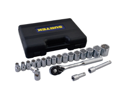 Surtek Juego de Dados de Impacto con Matraca F5800B, 20 Piezas, Cromado 