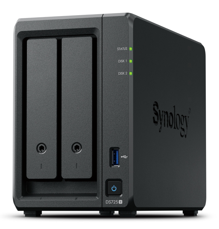 Synology DS725+ NAS, 2 Bahías AMD Ryzen Embedded R1600, 4GB RAM, M.2, SATA III, máx 140TB ― No Incluye Disco