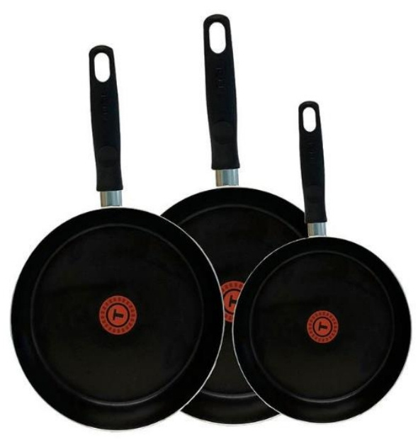 T-Fal Juego de Sartenes Vital, 3 Piezas, Antiadherente, Aluminio, Negro