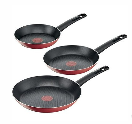 T-Fal Sartén Vital, 3 Piezas, Antiadherente, Aluminio, Rojo