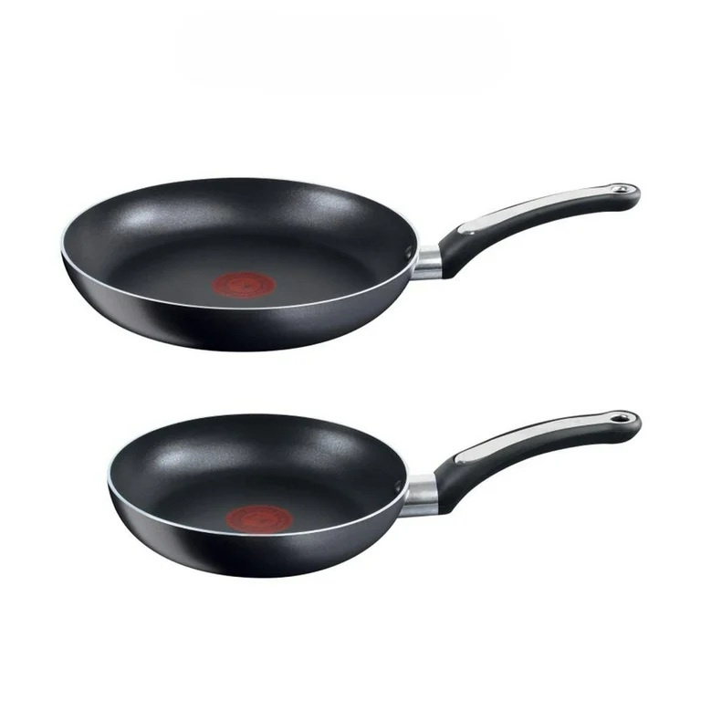 T-Fal Juego de Sartenes B4730284M, 2 Piezas, Antiadherente, Aluminio, Negro