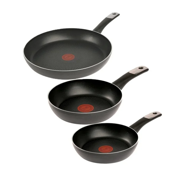 T-Fal Juego de Sartenes C3829083, 3 Piezas, Antiadherente, Aluminio, Negro