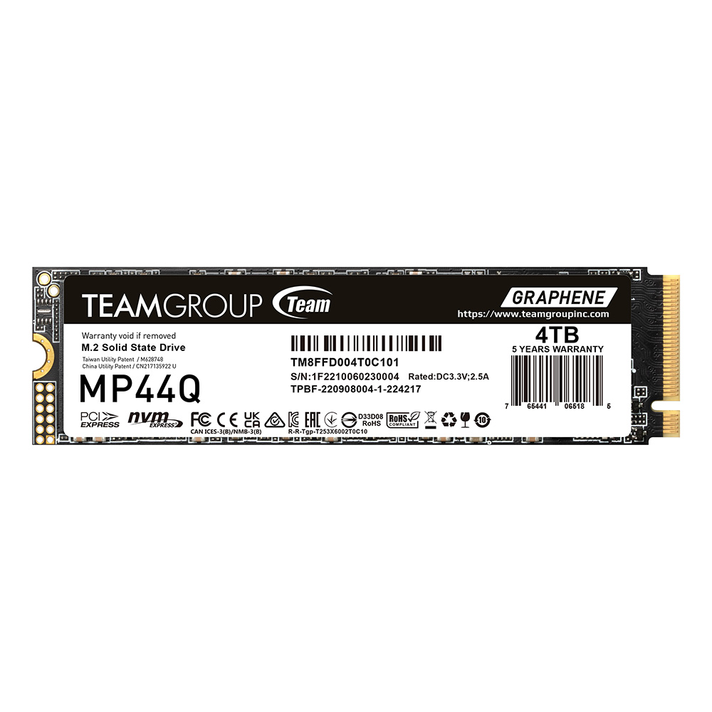 SSD Team Group MP44Q NVMe, 4TB, M.2, 6500 MB/s Escritura, 7400 MB/s Lectura, PCI Express 4.0 