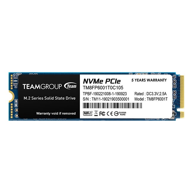 SSD Team Group MP33 NVMe, 1TB, M.2, 1500 MB/s Escritura, 1800 MB/s Lectura, PCI Express 3.0