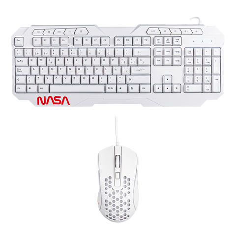 Kit Gamer de Teclado y Mouse TechZone Nasa NS_GC01, Alámbrico, USB 2.0, Blanco (Inglés)