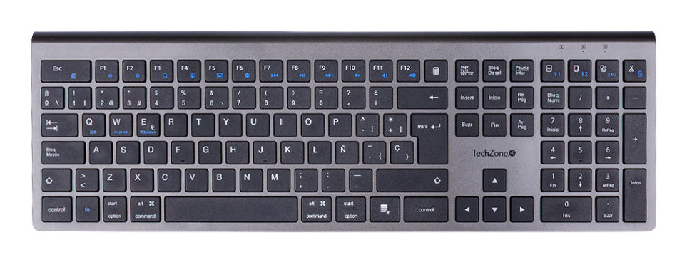 Teclado TechZone Hefestos, Inalámbrico, RF Inalámbrico/Bluetooth, Negro, Español