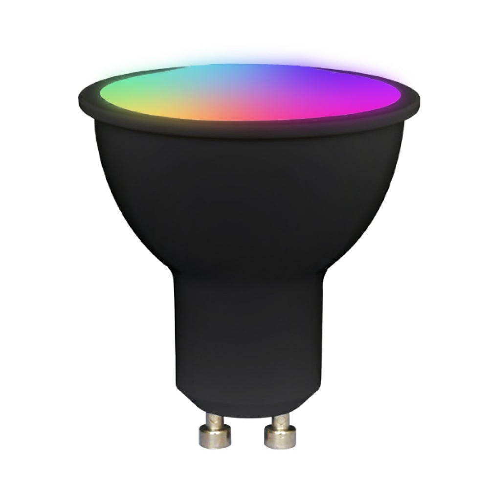 Tecnolite Foco Regulable LED Inteligente, WiFi, RGB, Base GU10, 5W, 400 Lúmenes, Negro, Ahorro de 80% vs Foco Tradicional 25W