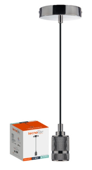 Tecnolite Lámpara Socket Colgante, Interiores, 8.5W, Base E27, Gris, para Casa - No Incluye Foco