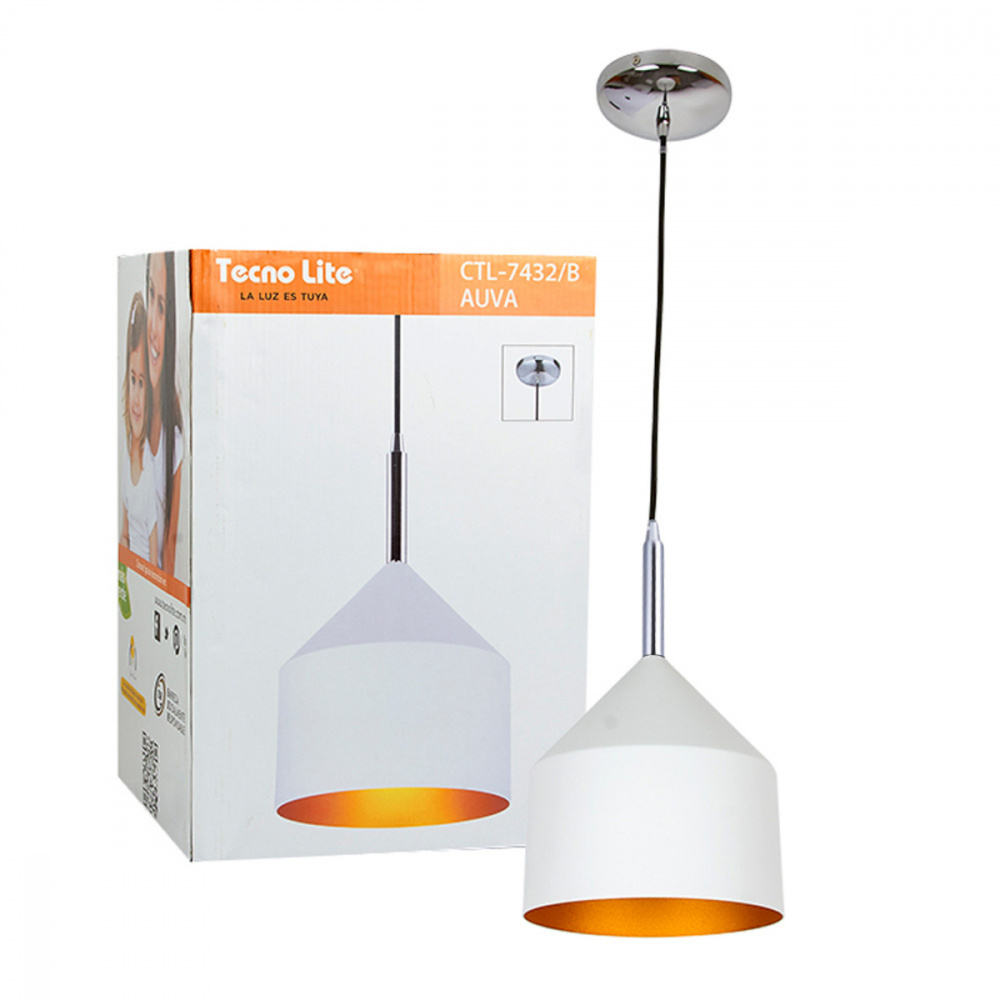 Tecnolite Lámpara Colgante Auva, Interiores, 20W, Base E27, Blanco, para Casa - No Incluye Foco