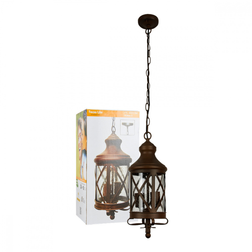 Tecnolite Lámpara Farol Colgante Roma II, Exteriores, máx. 52W, Base E27, Bronce, para Casa - No Incluye Foco