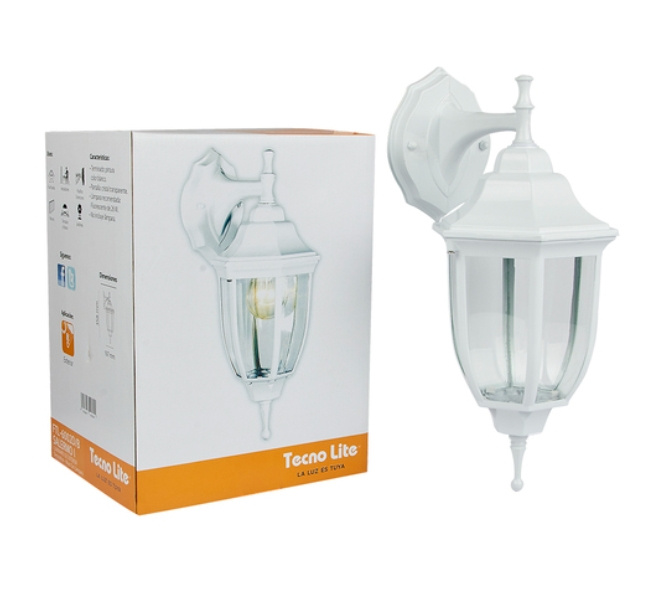 Tecnolite Lámpara Farol para Pared Salermo I, Exteriores, Base E27, máx. 60W, Blanco, para Casa - No Incluye Foco