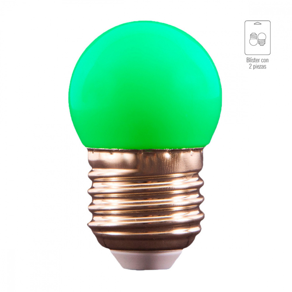 Tecnolite Kit Foco Tipo Globo LED, Luz Verde, Base E27, 1W, Verde - 2 Piezas