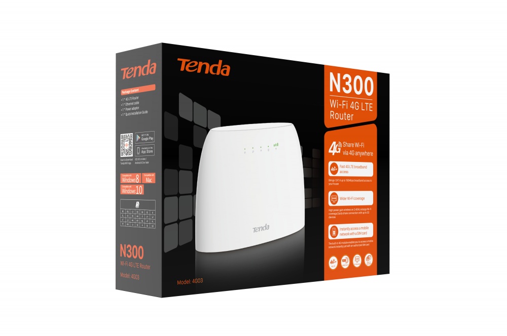 Router Tenda Fast Ethernet Firewall 4G03 N300, Inalámbrico, 300Mbit/s, 2x RJ-45, 2.4GHz, 4 Antenas Internas