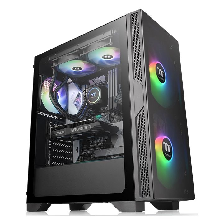 Gabinete Thermaltake Versa T25 TG con Ventana RGB, Midi Tower, ATX/micro ATX/Mini-ITX, USB 2.0/3.2, sin Fuente, 1 Ventilador RGB Instalado, Negro