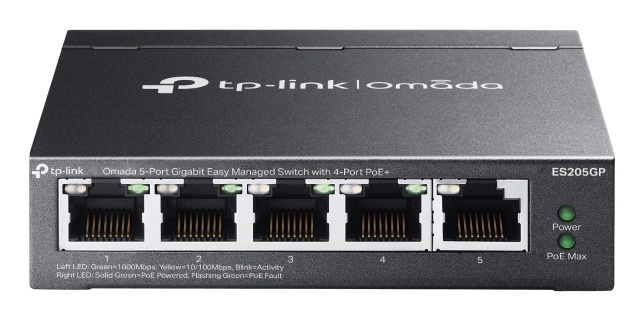 Switch TP-Link ES205GP, 5 Puertos Gigabit Ethernet 10/100/1000 4 x PoE Activo 65W, 10 Gbit/s, 8000 Entradas, Administrado 