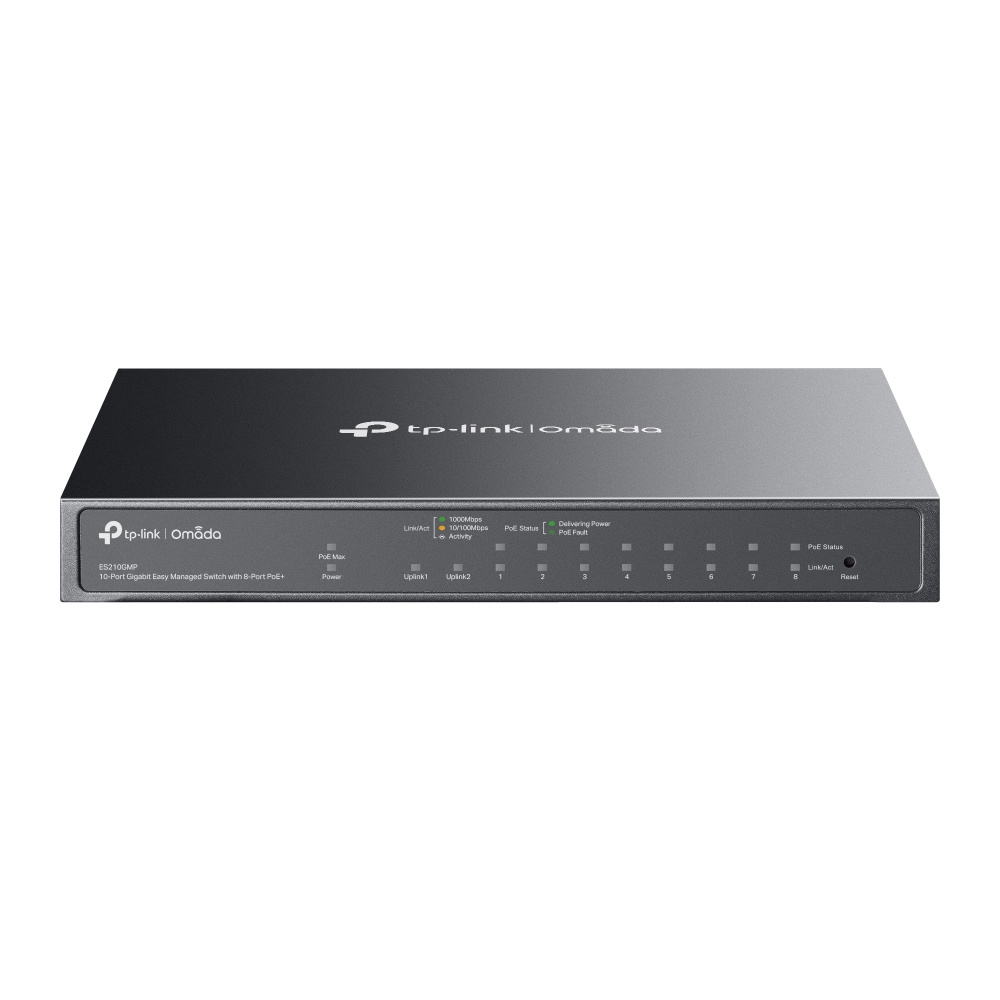 Switch TP-Link Omada ES210GMP, 10 Puertos Gigabit Ethernet 10/100/1000 8 x PoE 123W, 1 Puertos SFP, 20 Gbit/s, 8000 Entradas, Administrado