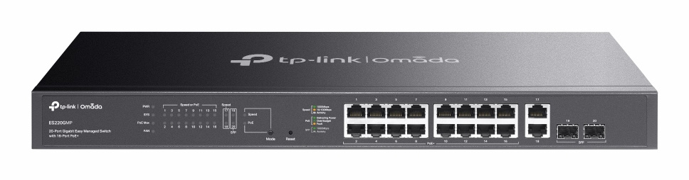 Switch TP-Link ES220GMP, 18 Puertos Gigabit Ethernet 10/100/1000 16 x PoE+ 250W, 2 Puertos SFP, 40 Gbit/s, 8000 Entradas, Administrado