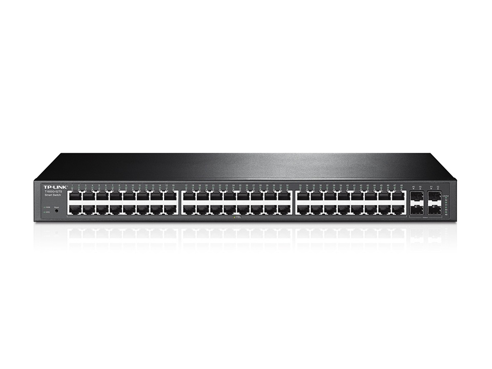 Switch TP-Link Gigabit Ethernet JetStream T1600G-52TS, 48 Puertos 10/100/1000Mbps + 4 Puertos SFP, 104 Gbit/s, 16.000 Entradas - Administrable