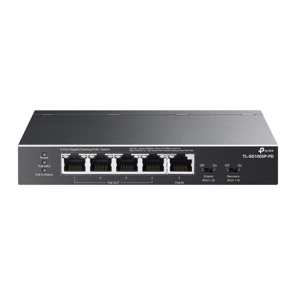 Switch TP-Link TL-SG1005P-PD, 5 Puertos Gigabit Ethernet 10/100/1000 5 x PoE 66W, 10 Gbit/s, 2000 Entradas, No Administrado